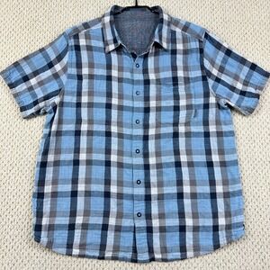 Merrell Breezeway 2.0 Shirt Men XL Denim Blue Plaid Reversible Snap Short Sleeve